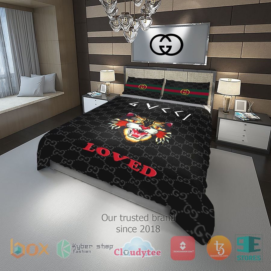 loved gucci tiger black pattern bedding set 1 85905