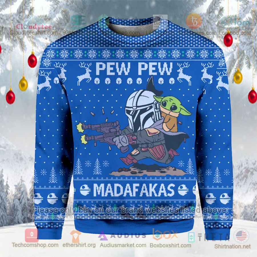mandalorian baby yoda pew pew madafakas blue sweatshirt sweater 1 10602
