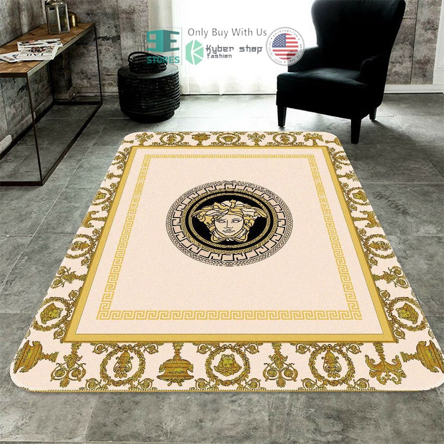 medusa versace pattern yellow white rectangle rug 1 2489