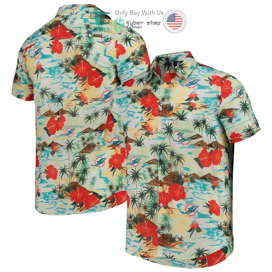 miami dolphins foco paradise floral cream hawaiian shirt 1 15200
