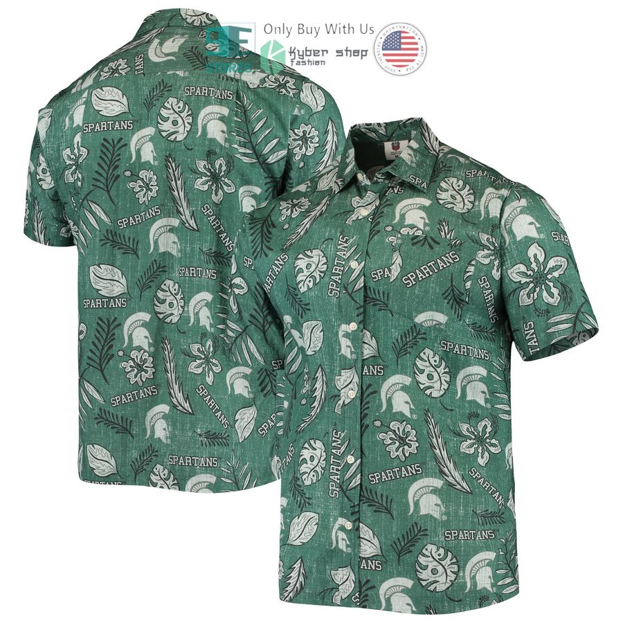 michigan state spartans wes willy vintage floral green hawaiian shirt 1 40368