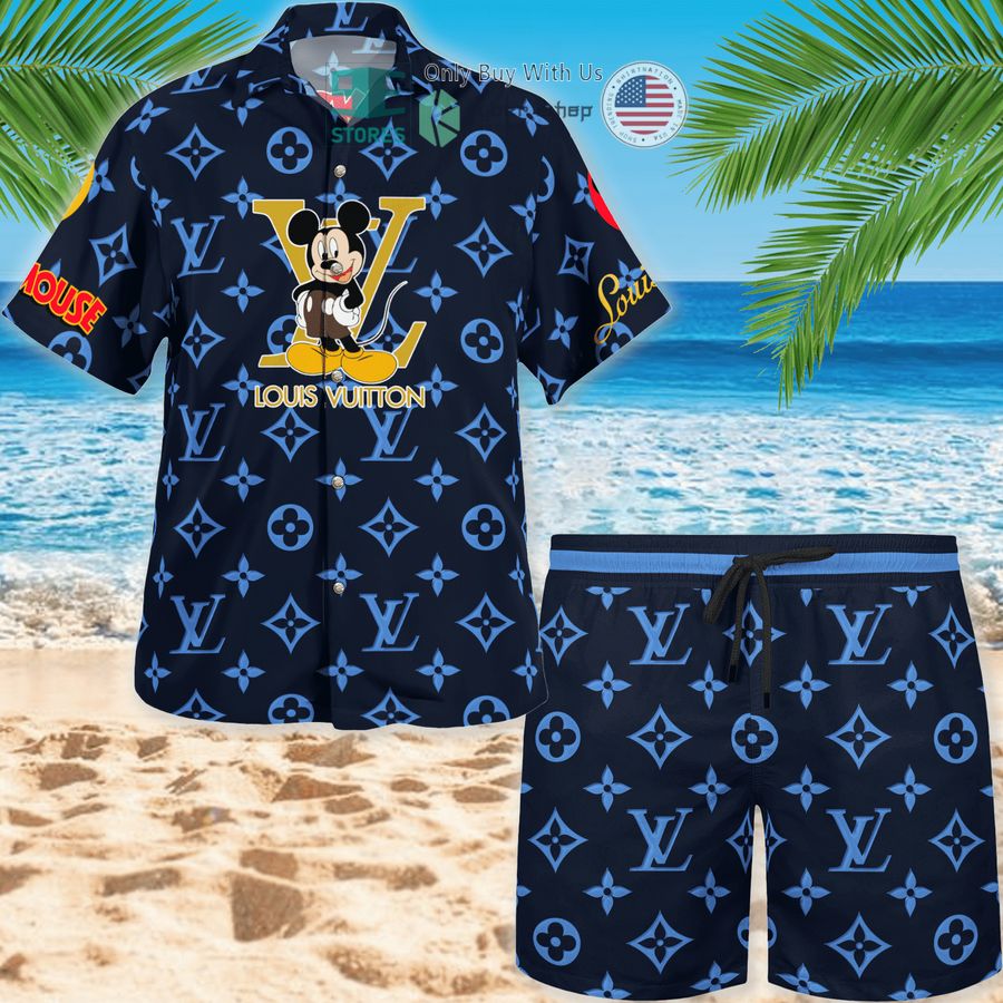mickey mouse louis vuitton black blue hawaii shirt shorts 1 3104