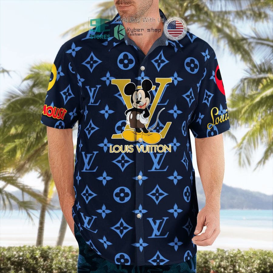 mickey mouse louis vuitton black blue hawaii shirt shorts 2 91455