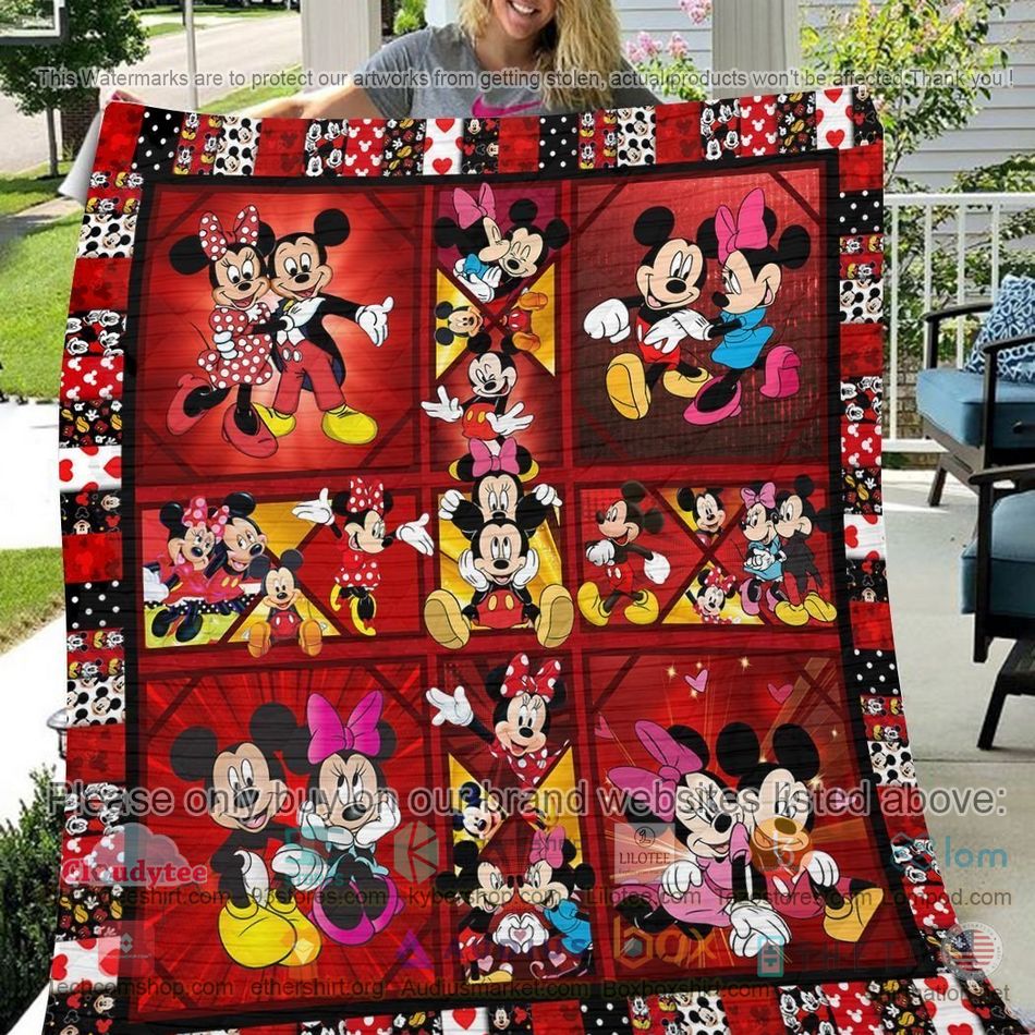 mickey mouse minnie mouse couple red quilt 1 13499