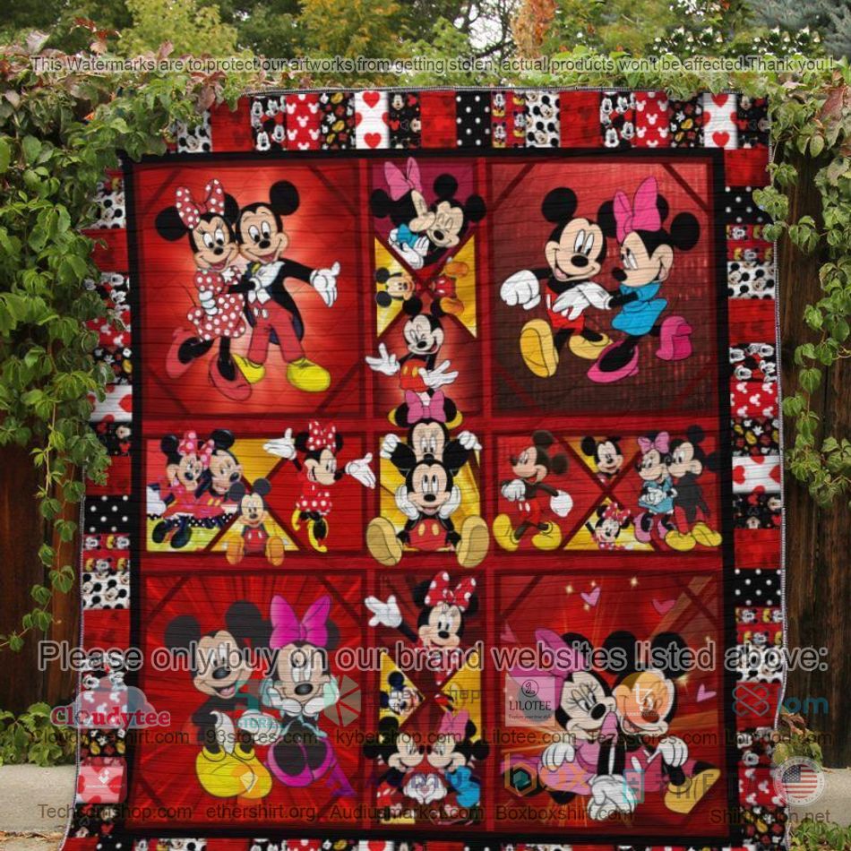 mickey mouse minnie mouse couple red quilt 2 69913