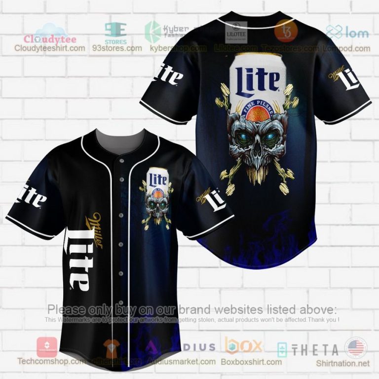 miller lite skull head baseball jersey 1 32906