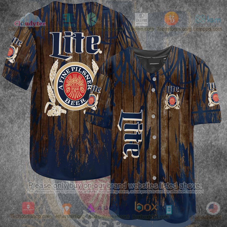 miller lite wood pattern baseball jersey 1 67812