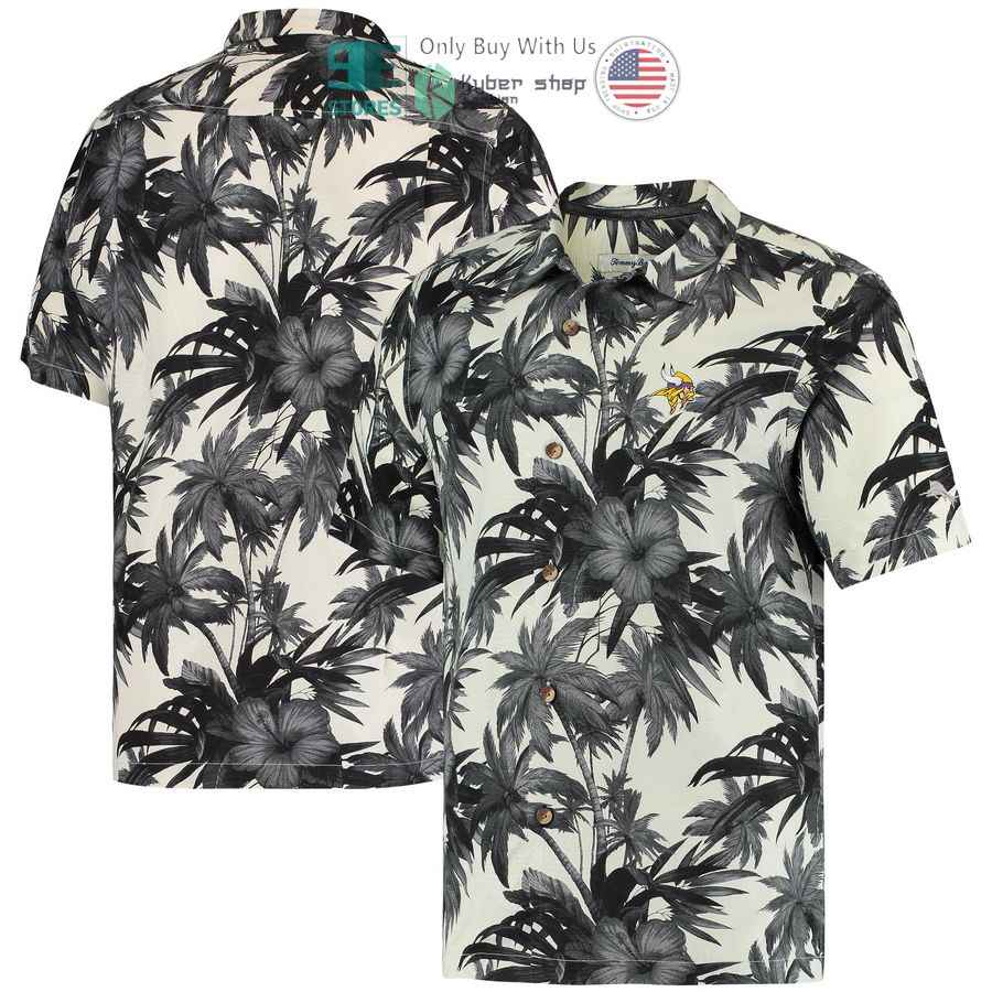 minnesota vikings tommy bahama sport harbor island hibiscus camp black hawaiian shirt 1 12958