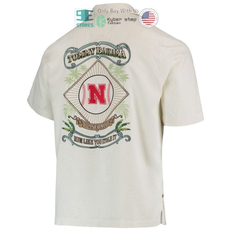 nebraska huskers tommy bahama run like you stole it camp white hawaiian shirt 3 62088