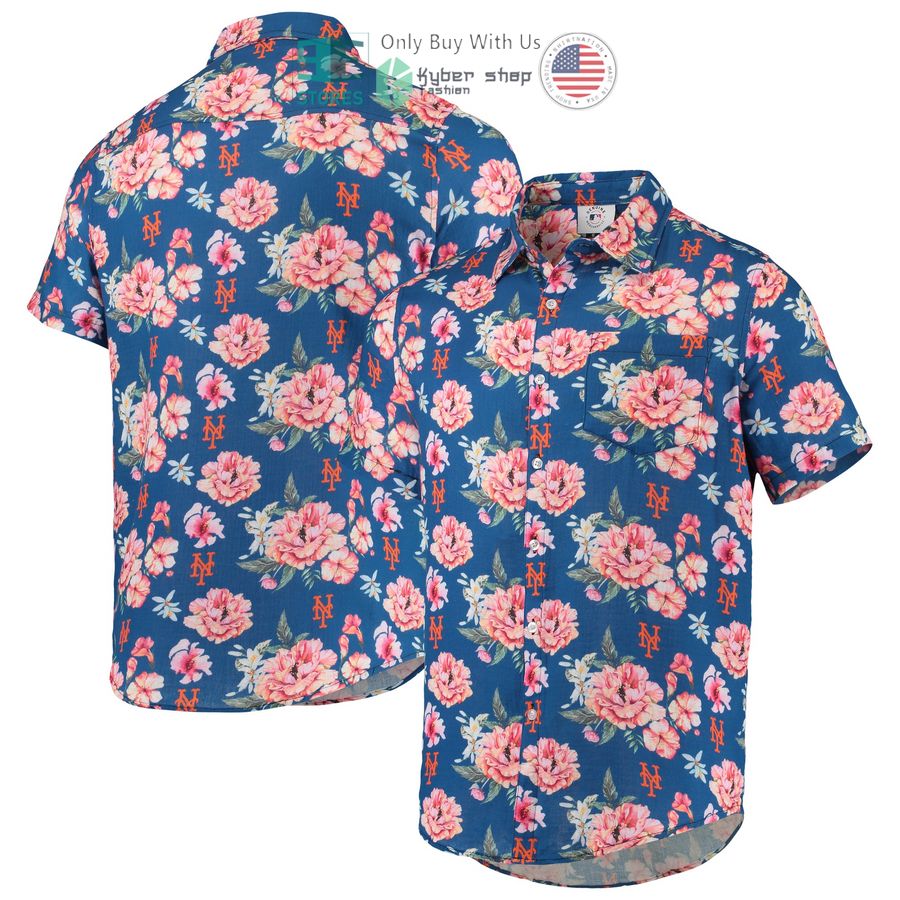 new york mets foco floral linen royal hawaiian shirt 1 63483