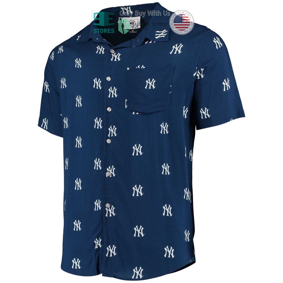 new york yankees mini print logo navy hawaiian shirt 2 96165