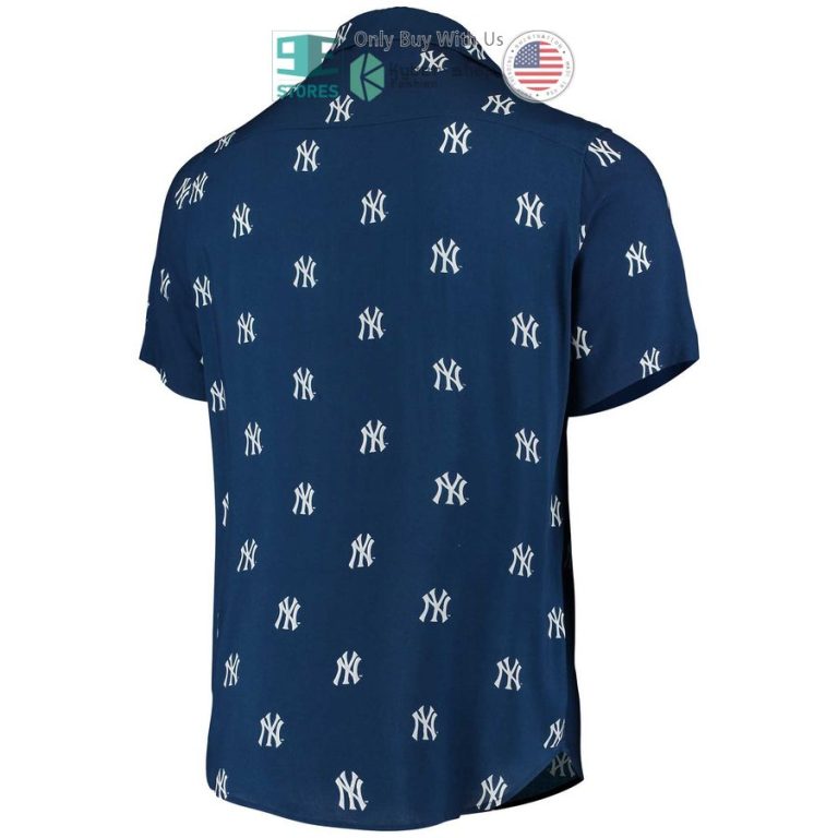 new york yankees mini print logo navy hawaiian shirt 3 54097