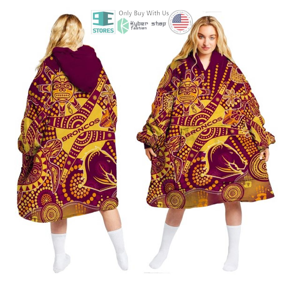 nrl brisbane broncos tribal pattern sherpa hooded blanket 1 86739