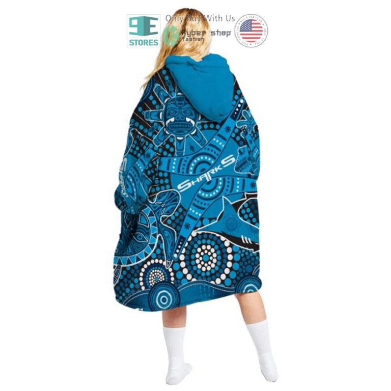 nrl cronulla sutherland sharks aboriginal pattern sherpa hooded blanket 3 95193