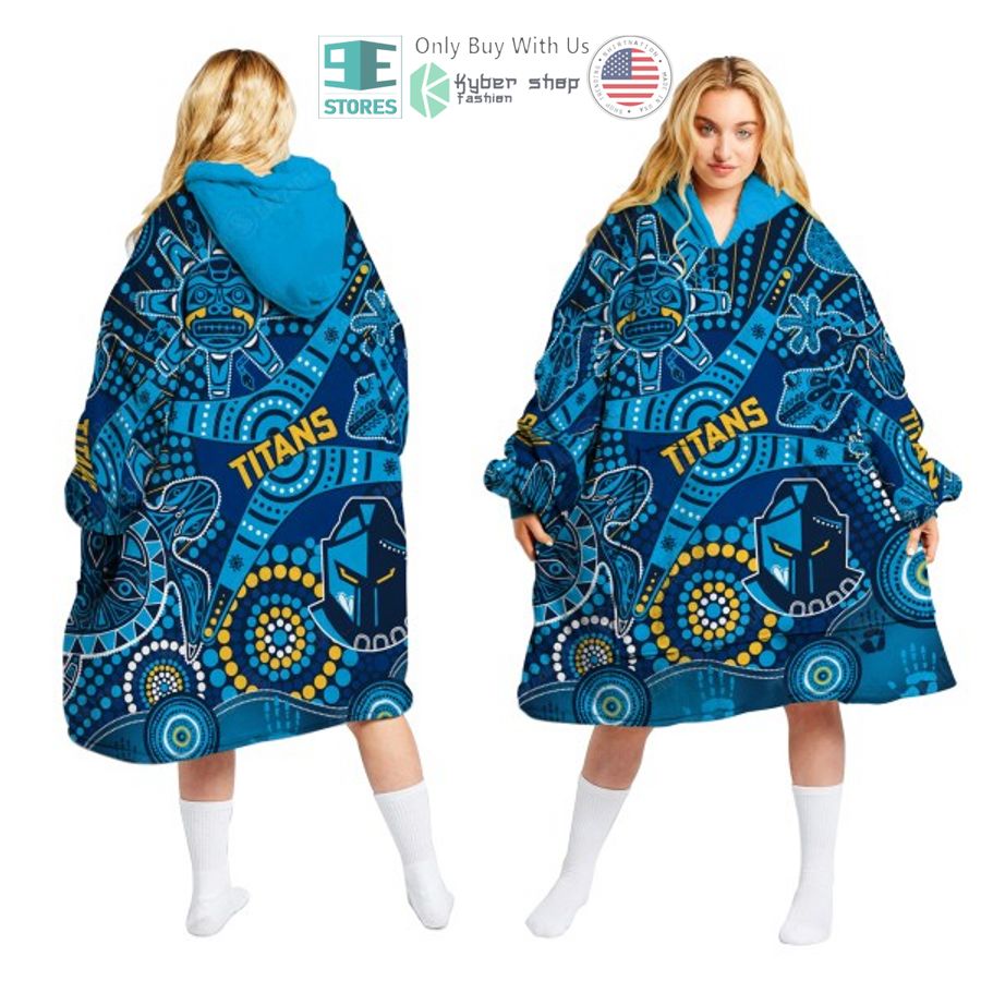 nrl gold coast titans aboriginal pattern sherpa hooded blanket 1 44275