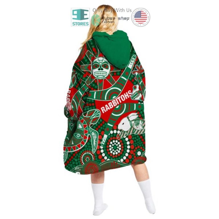 nrl south sydney rabbitohs aboriginal pattern sherpa hooded blanket 3 27952