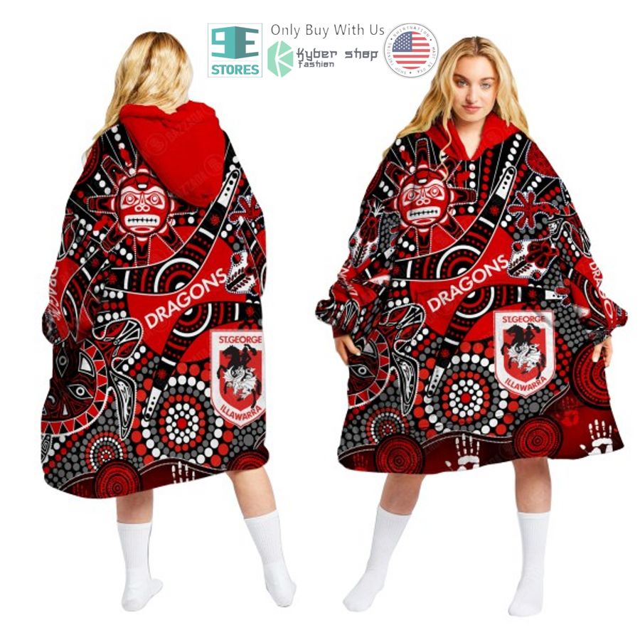 nrl st george illawarra dragons aboriginal pattern sherpa hooded blanket 1 44930