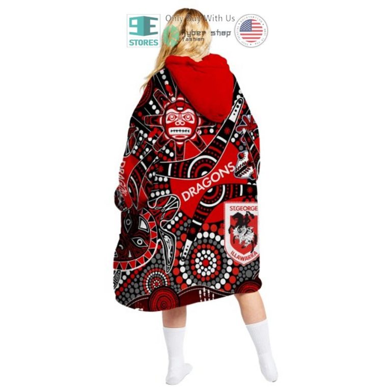 nrl st george illawarra dragons aboriginal pattern sherpa hooded blanket 3 60362