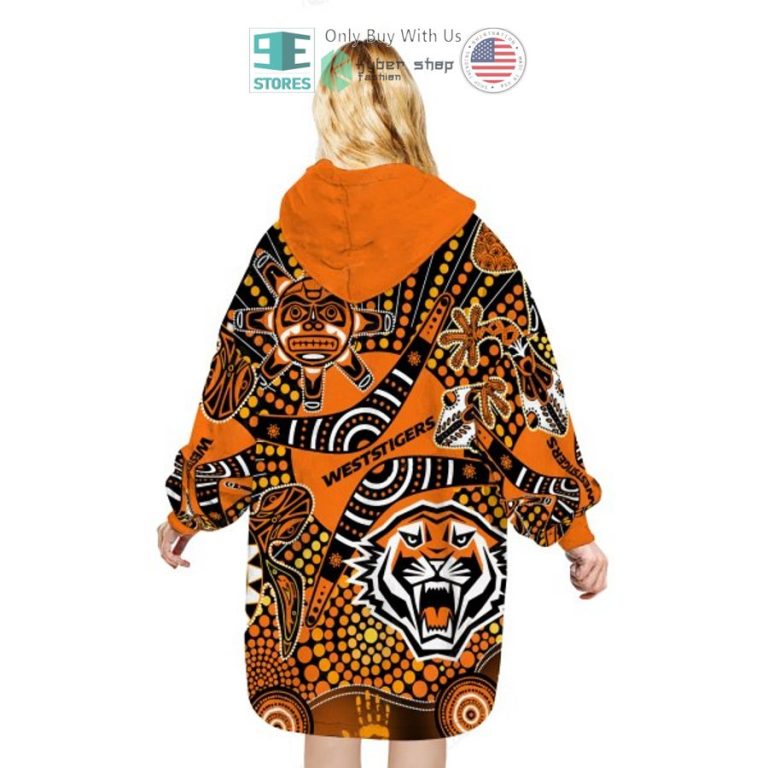 nrl wests tigers aboriginal pattern sherpa hooded blanket 3 59682