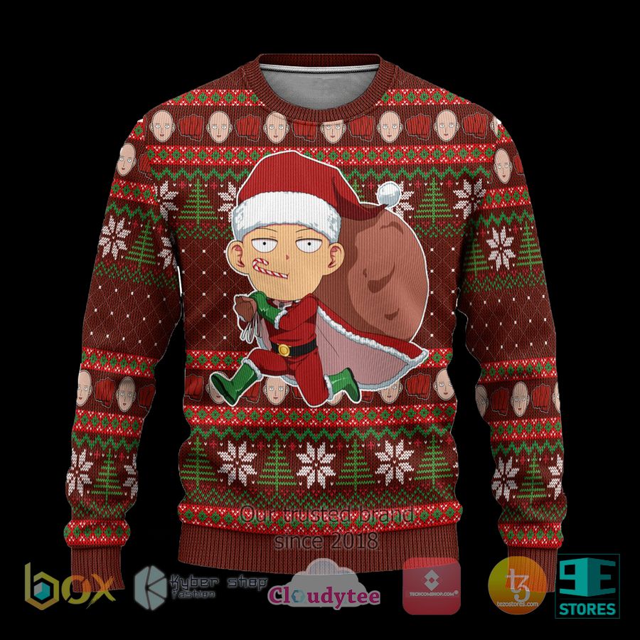 one punch man anime xmas ugly christmas sweater 1 6691