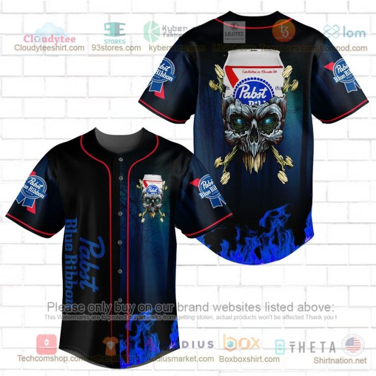 pabst blue ribbon skull head baseball jersey 1 74561