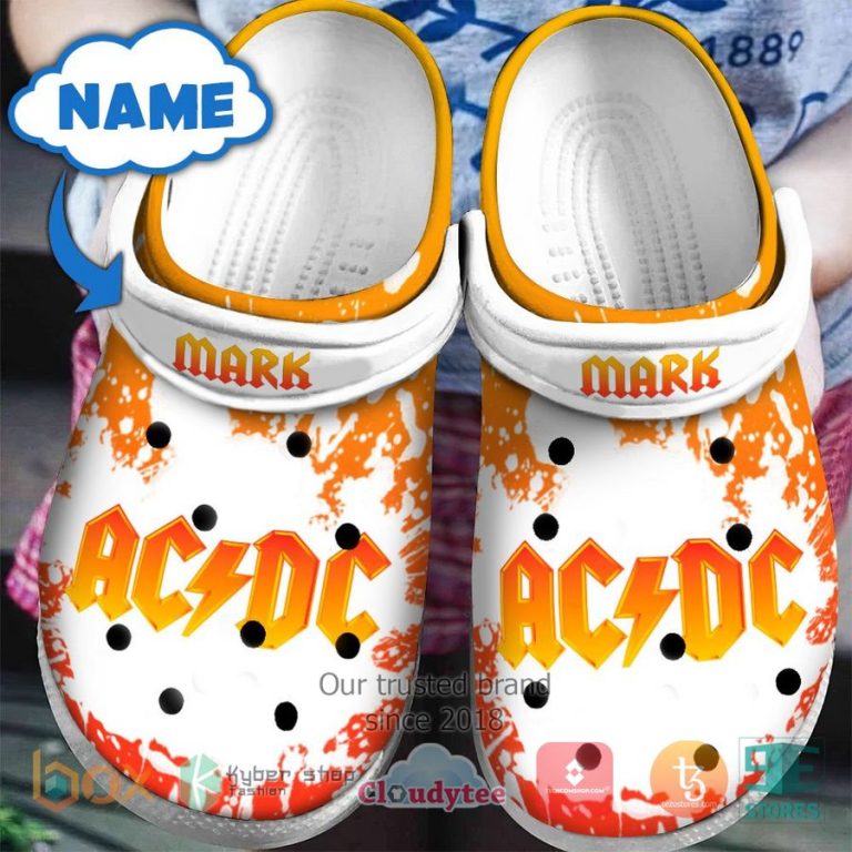 personalized ac dc band white orange crocband clog 1 85864