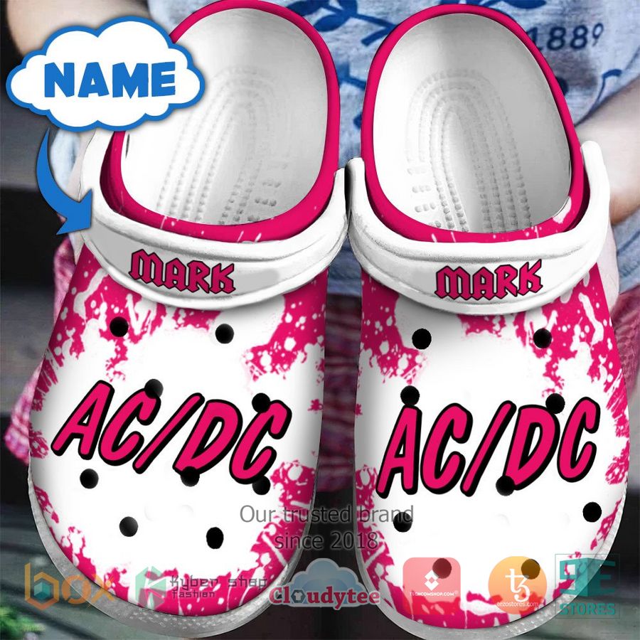 personalized ac dc band white pink crocband clog 1 17989