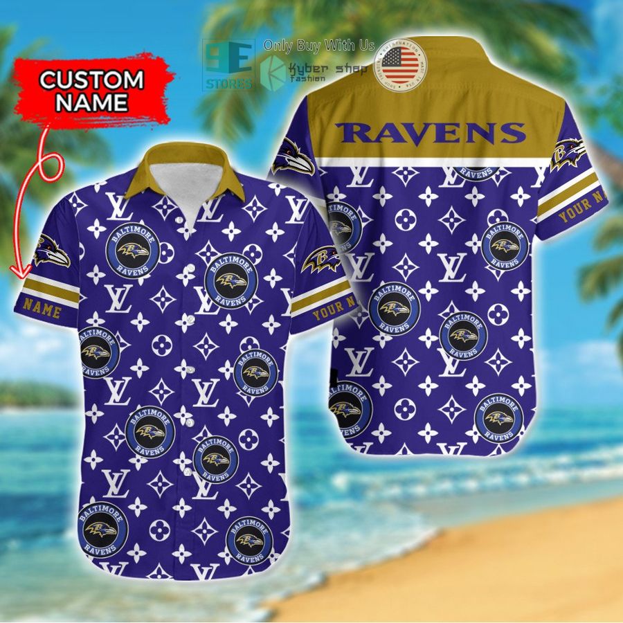 personalized baltimore ravens louis vuitton pattern hawaiian shirt 1 95046
