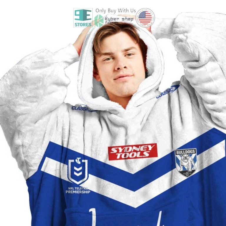 personalized canterbury bankstown bulldogs white blue sherpa hooded blanket 3 61275