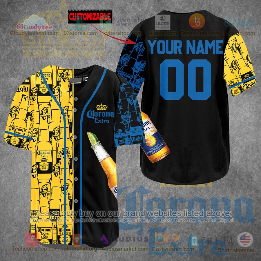 personalized corona extra yellow black custom baseball jersey 1 87497