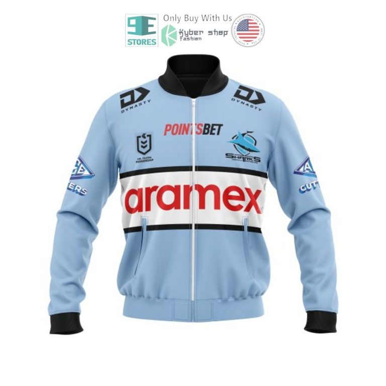 personalized cronulla sutherland sharks blue bomber jacket 3 80423