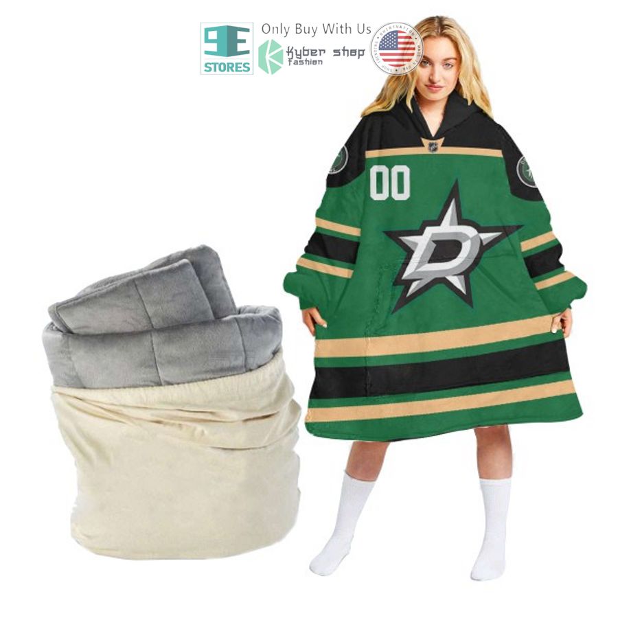 personalized dallas stars sherpa striped green hooded blanket 1 10129