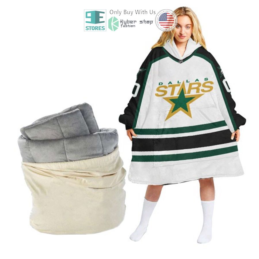 personalized dallas stars striped white sherpa hooded blanket 1 59523