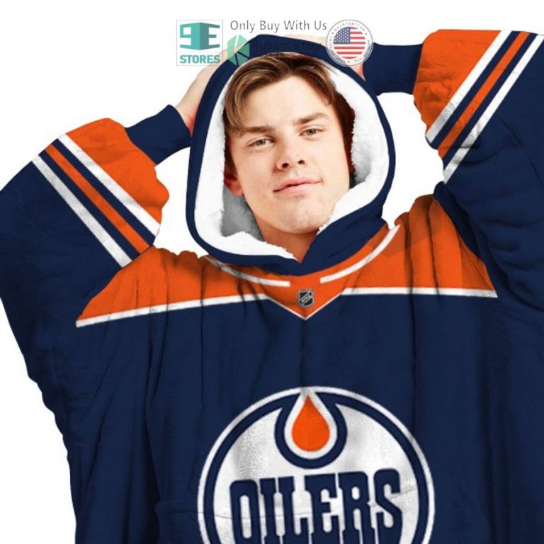 personalized edmonton oilers striped sherpa hooded blanket 3 66080