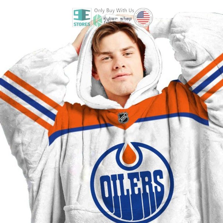 personalized edmonton oilers white sherpa hooded blanket 3 76930