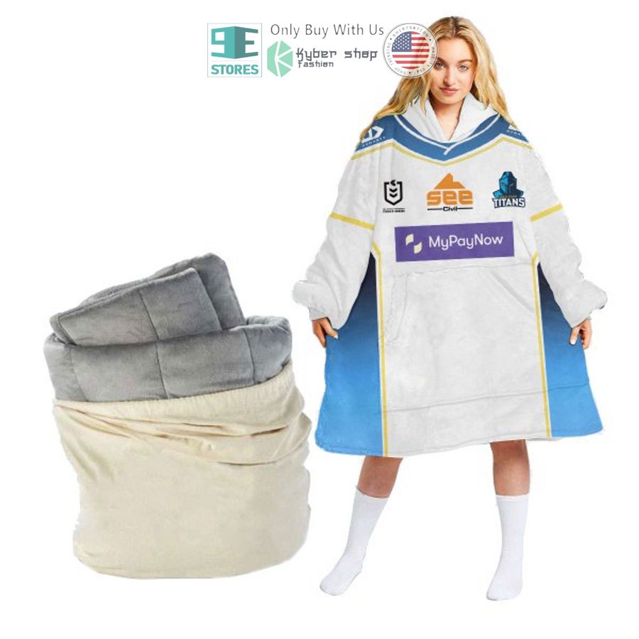 personalized gold coast titans white blue sherpa hooded blanket 2 16549