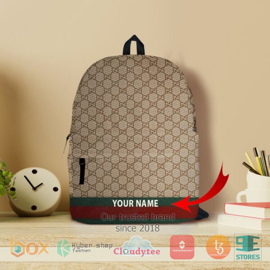 personalized gucci khaki pattern custom backpack 1 70345