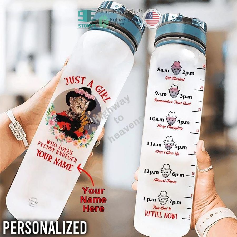 personalized just a girl who loves freddy krueger water bottle 1 54668