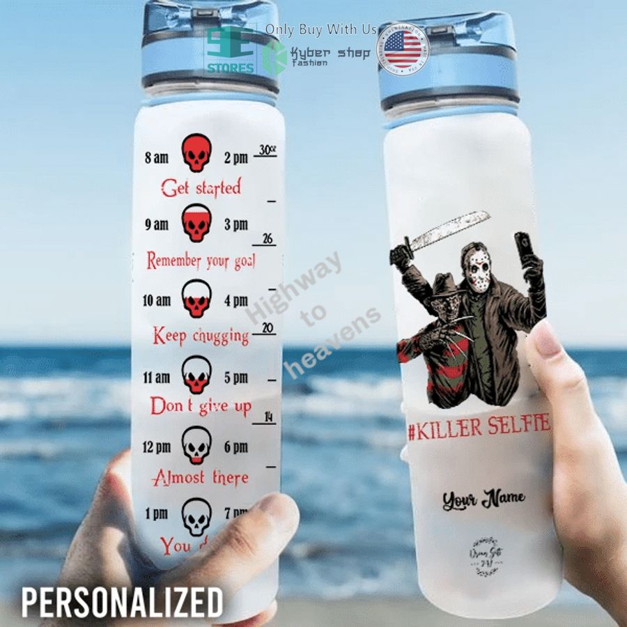 personalized killer selfie freddy krueger jason voorhees water bottle 1 49916