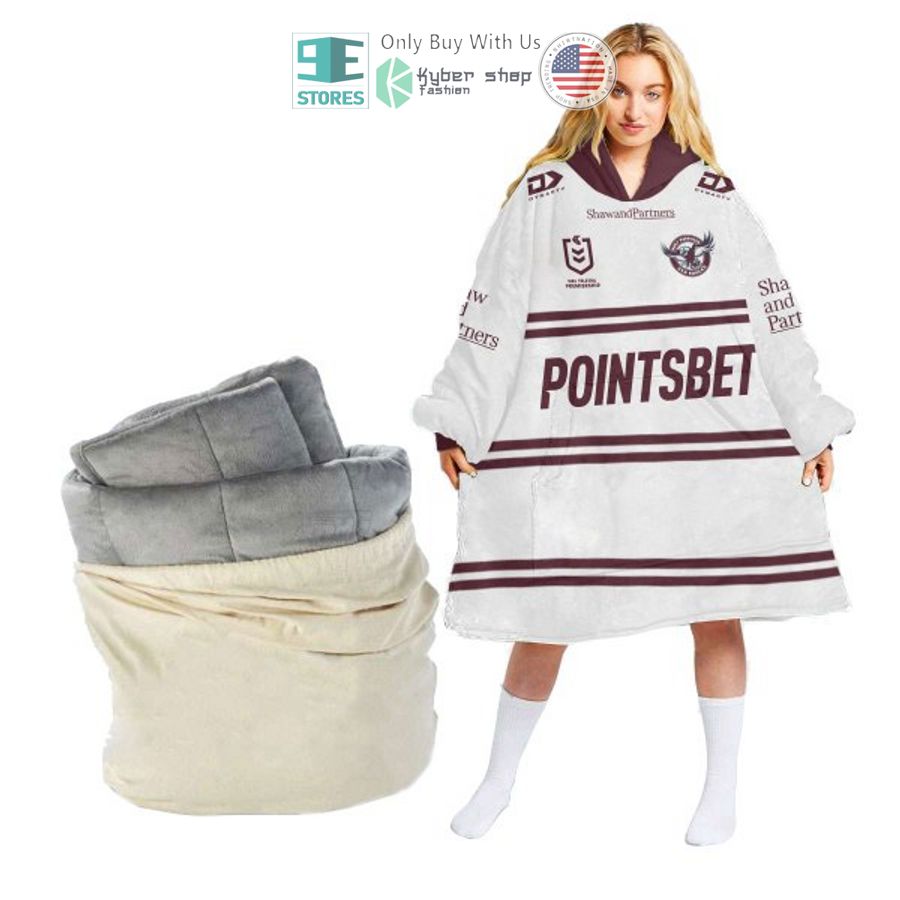 personalized manly warringah sea eagles pointsbet white sherpa hooded blanket 1 34022