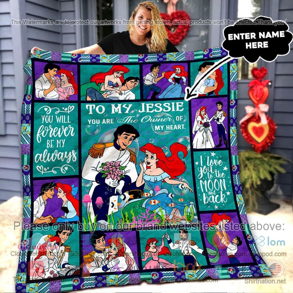 personalized mermaid ariel prince eric you are the owner of my heart quilt 1 84729