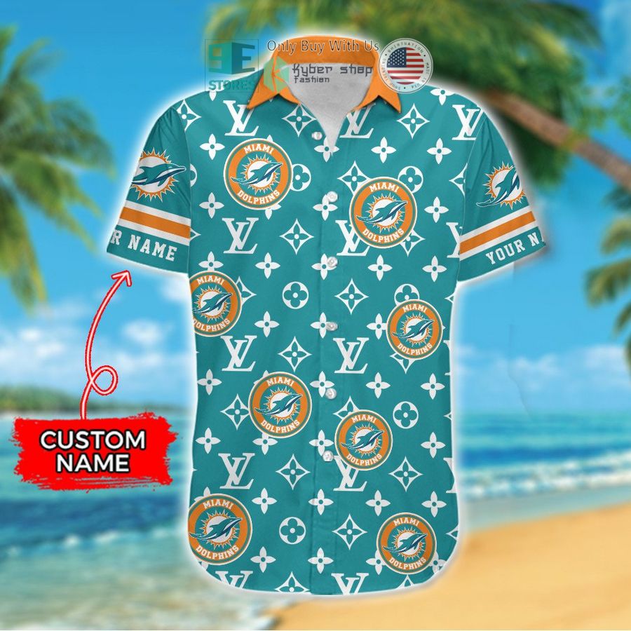 personalized miami dolphins louis vuitton pattern hawaiian shirt 2 8376