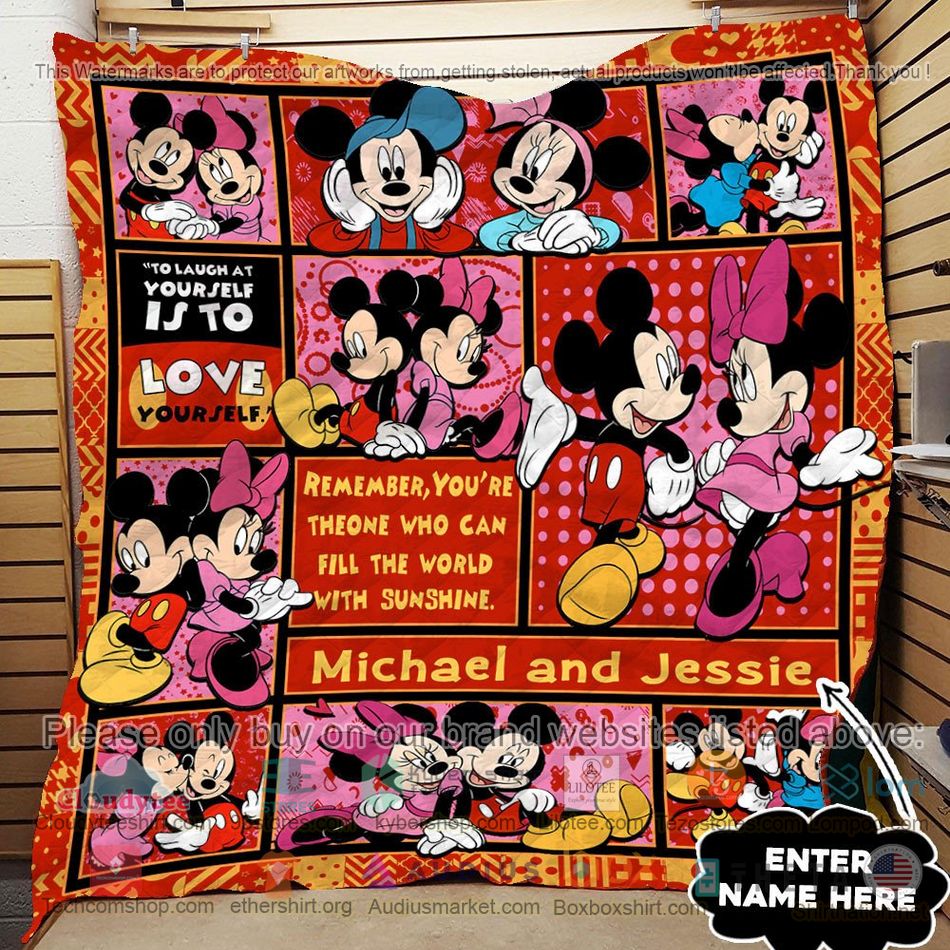 personalized mickey minnie couple quilt 2 92338