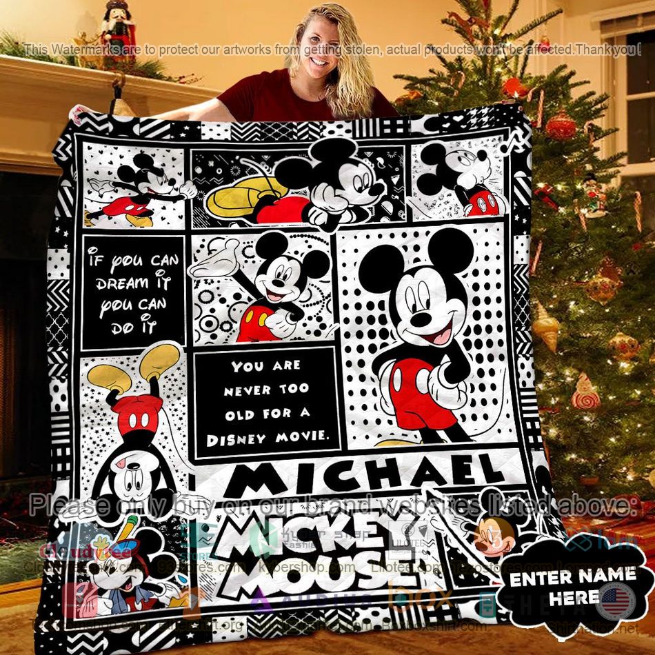 personalized mickey mouse black white quilt 1 96021