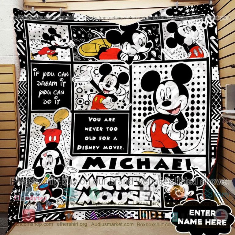 personalized mickey mouse black white quilt 3 9629