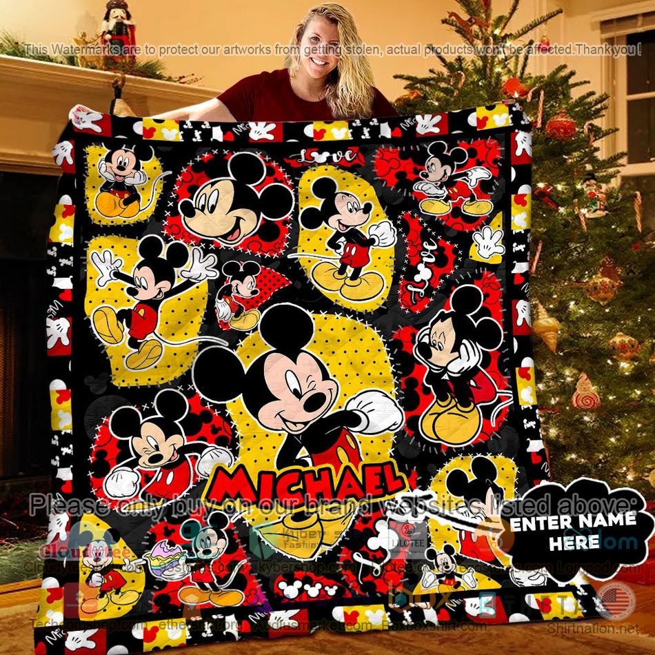 personalized mickey mouse black yellow quilt 1 98264