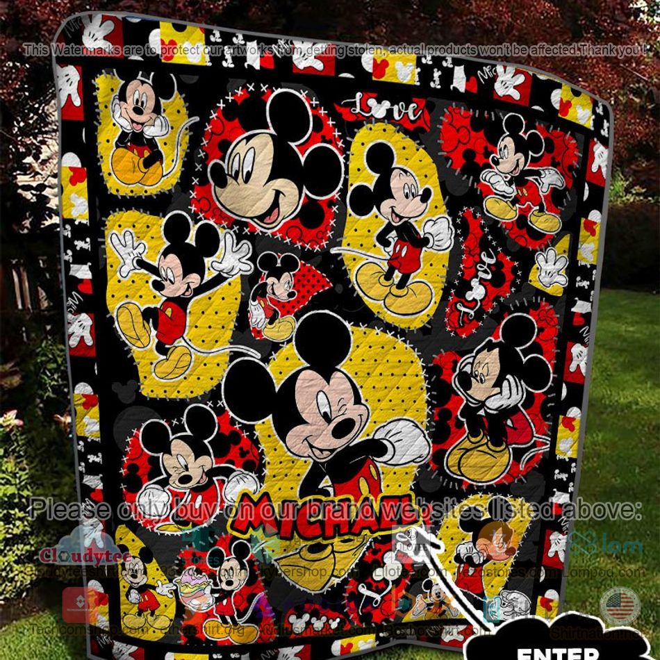 personalized mickey mouse black yellow quilt 2 8522