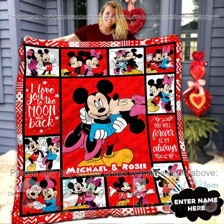 personalized mickey mouse minnie mouse red quilt 1 15041