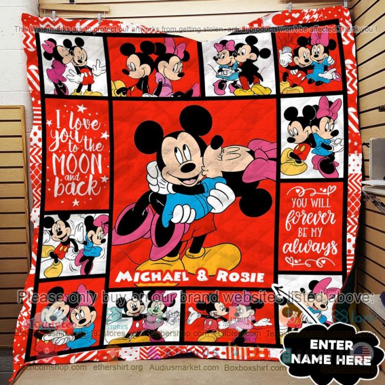 personalized mickey mouse minnie mouse red quilt 3 86267