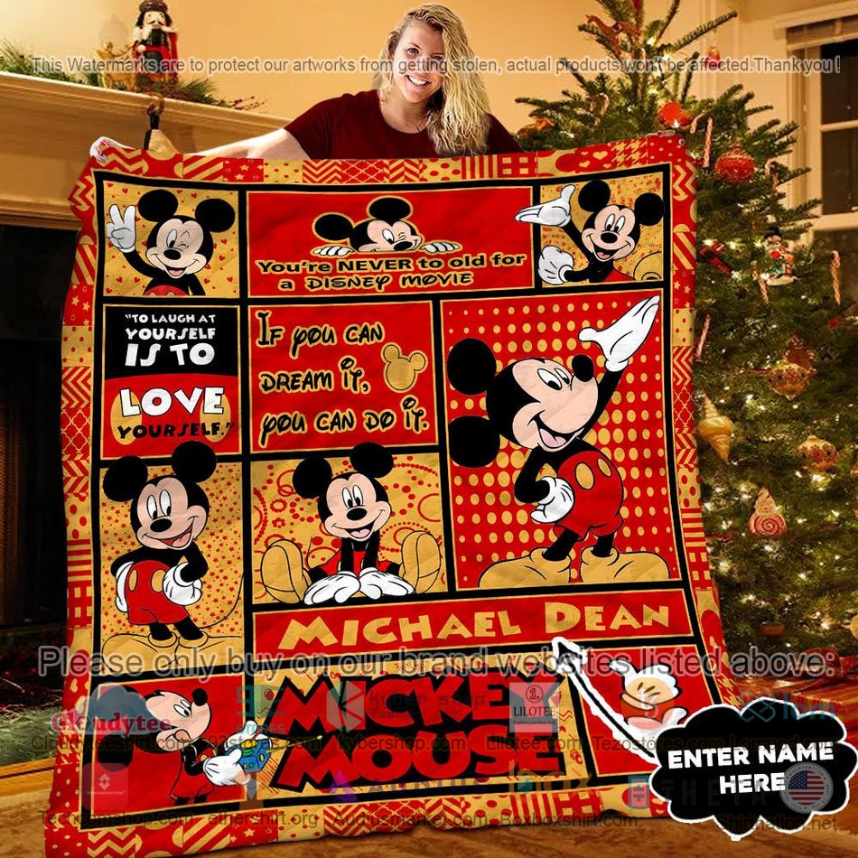 personalized mickey mouse never to old for a disney movie quilt 1 27377
